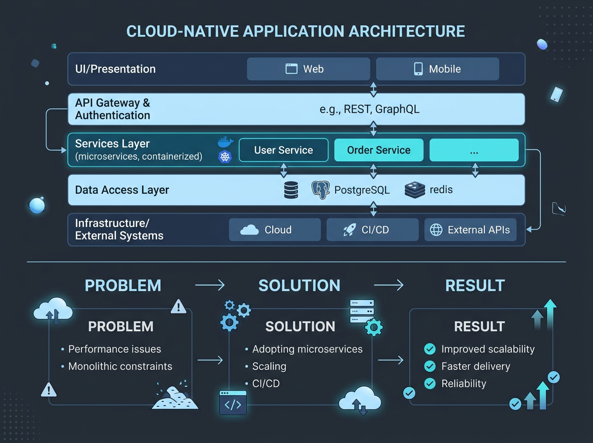 Case study breakdown showing technical architecture diagram