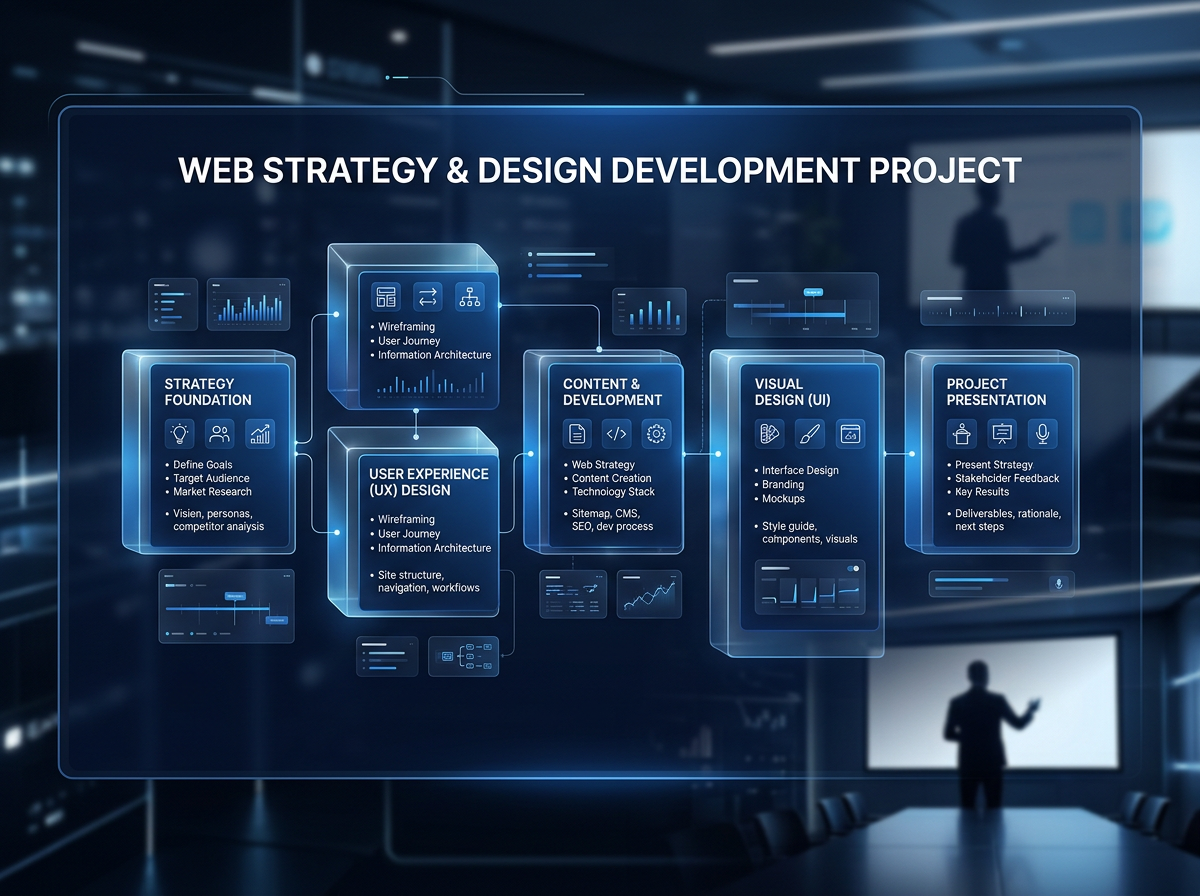 Modular architecture blocks illustrating strategy design and development
